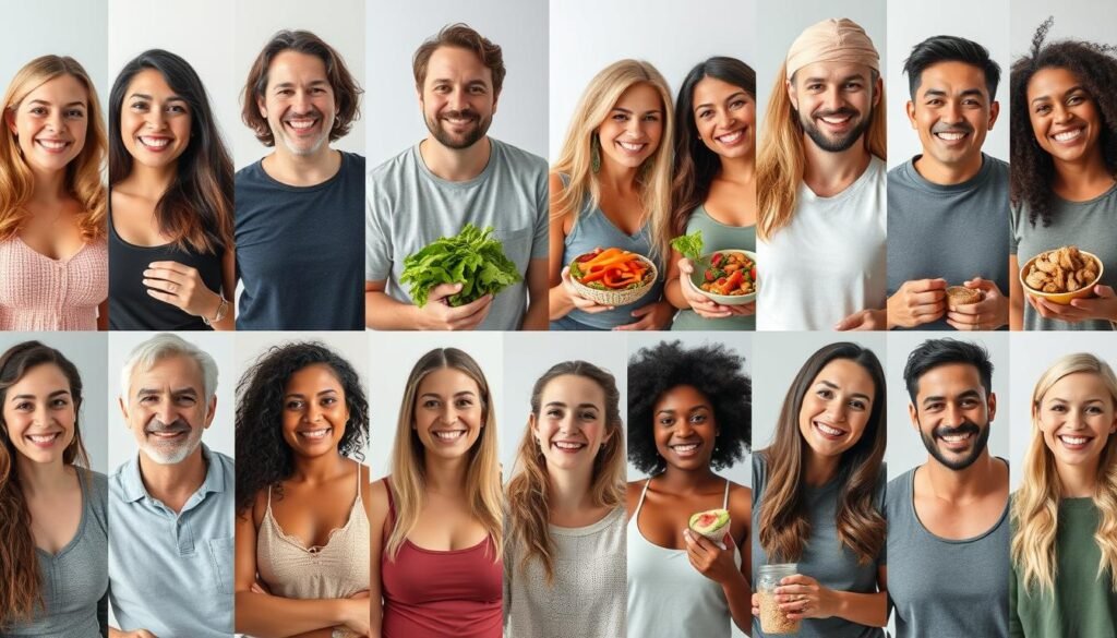 Collage of successful participants showing their results from the 1 month vegan challenge Collage of successful participants showing their results from the 1 month vegan challenge