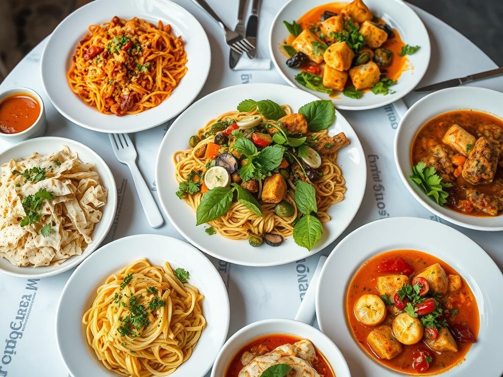 Colorful and appetizing vegan meal spread showing the variety possible during the 1 month vegan challenge Colorful and appetizing vegan meal spread showing the variety possible during the 1 month vegan challenge