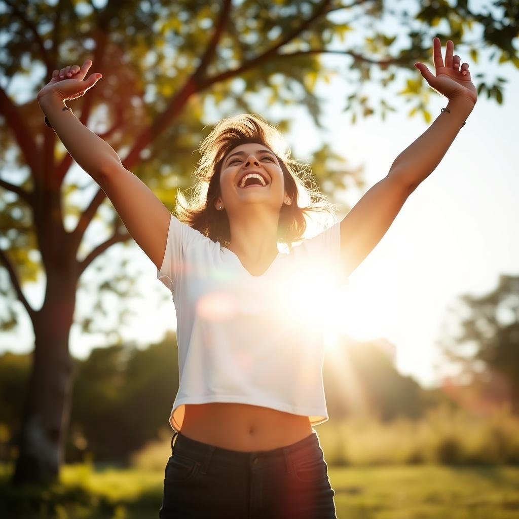 Person feeling energized after participating in the 1 month vegan challenge Person feeling energized after participating in the 1 month vegan challenge