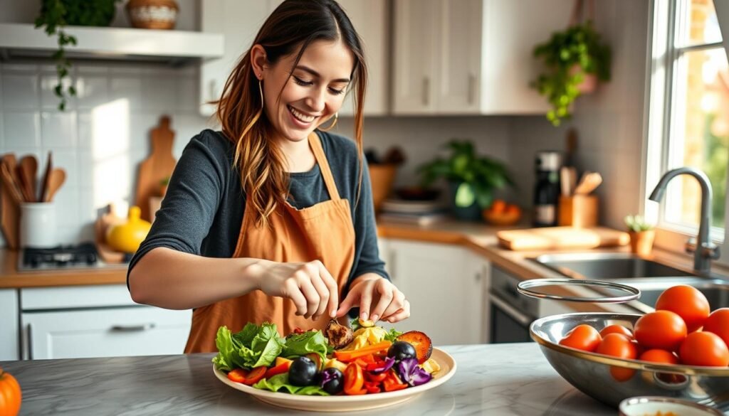 Person making a healthy vegan meal during the 1 month vegan challenge Person making a healthy vegan meal during the 1 month vegan challenge