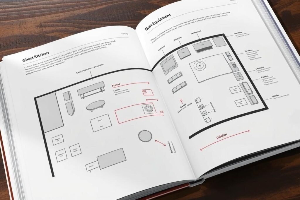 Ghost kitchen floor plan and equipment layout diagram from the book Ghost kitchen floor plan and equipment layout diagram from the book