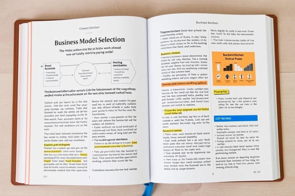 Inside pages of Ghost Kitchen Startup Bible showing business model selection chapter Inside pages of Ghost Kitchen Startup Bible showing business model selection chapter