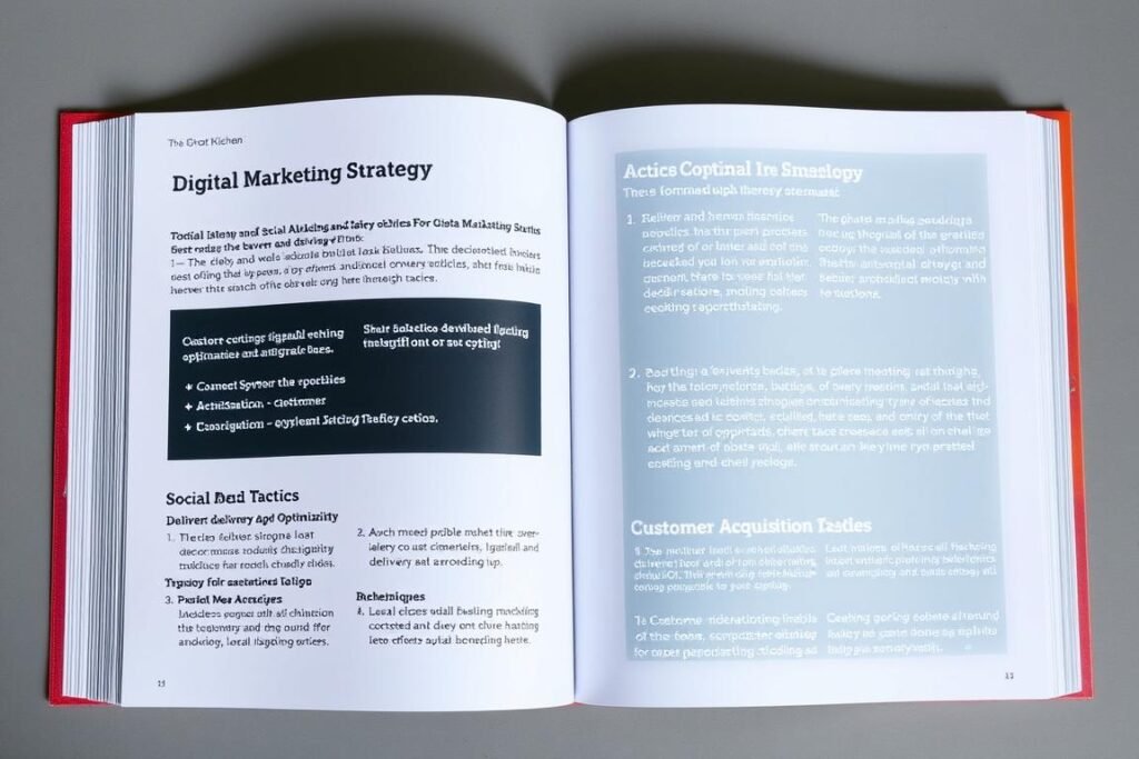 Marketing strategy page from Ghost Kitchen Startup Bible showing digital promotion techniques Marketing strategy page from Ghost Kitchen Startup Bible showing digital promotion techniques